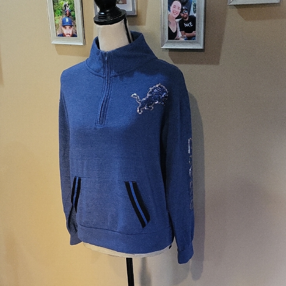 NFL Team Apparel Detroit Lions Football Sequin Pullover Hoodie